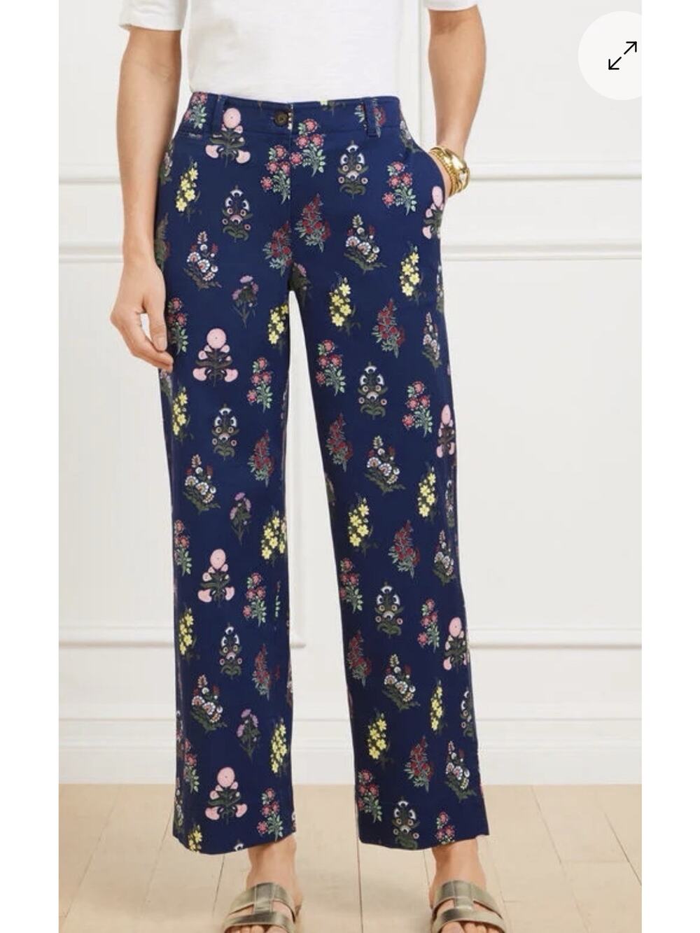 Talbots Wide Ankle Twill Pants Floral Radiance 8P Petite Cropped Cottage Coastal